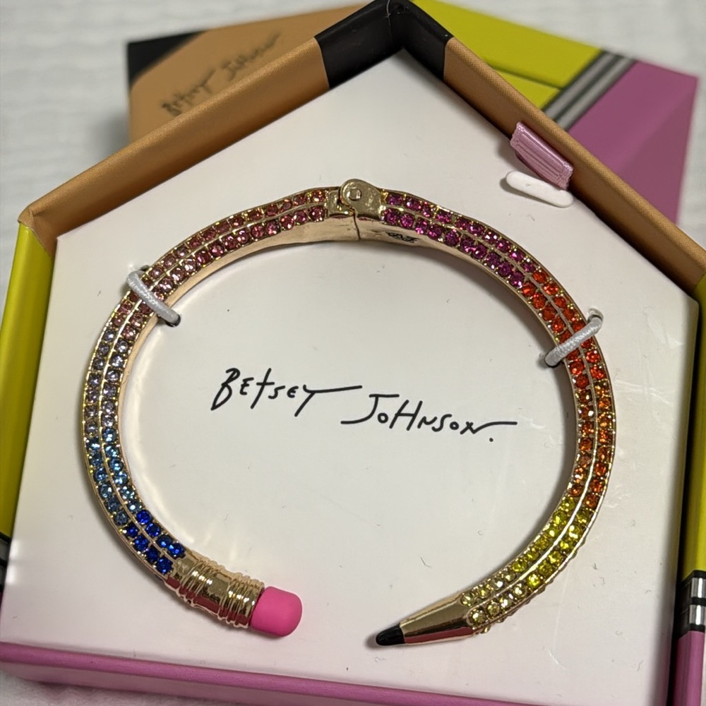 Betsey Johnson Rainbow Bracelet Bangle Pencil Rhinestones NWT